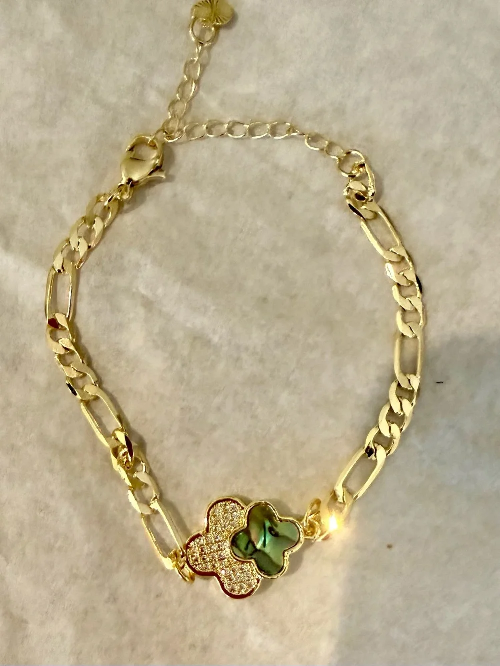 Gold-Tone Iridescent Flower Charm Bracelet